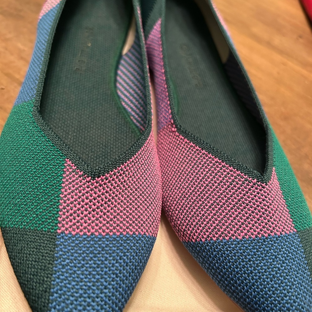 Rothy's Vibrant Green, Pink, and Blue Flats